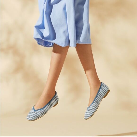 Vivaia Margot 2.0 Square Toe V Cut Flats Denim Stripe Sz 40.5/9-9.5 - Picture 2 of 12